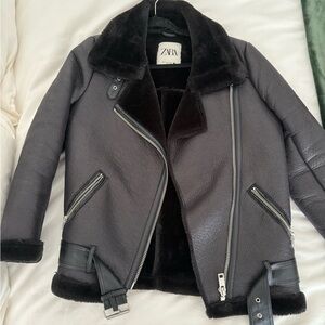 Zara Dark Leather Jacket with Silver Accents